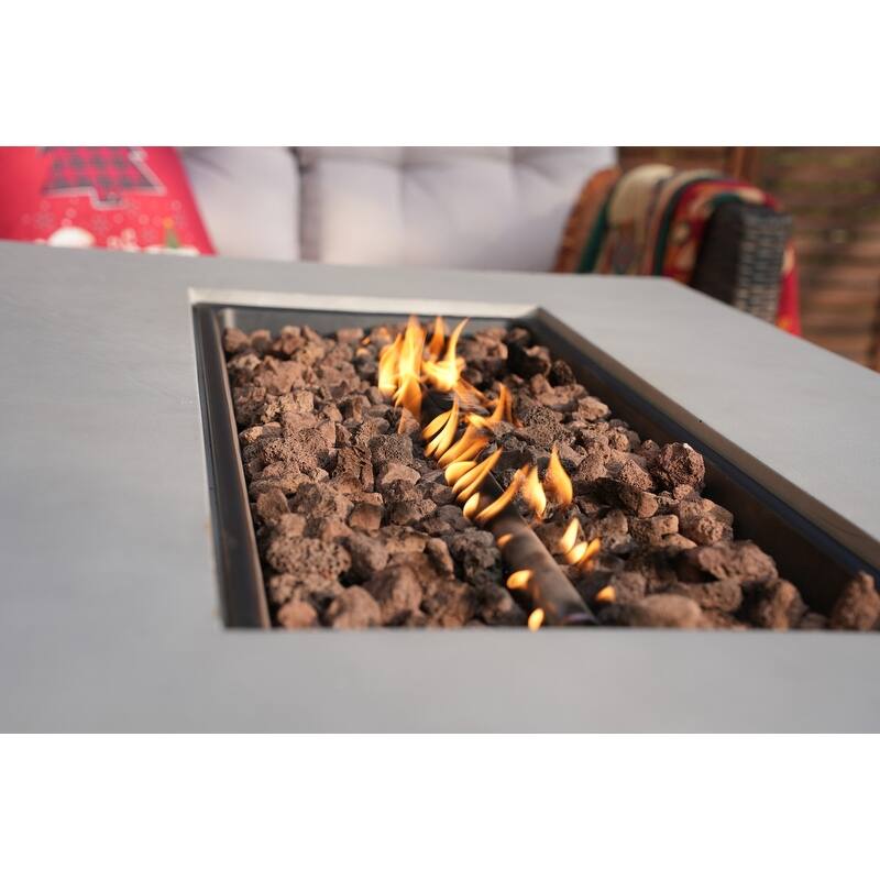 7-Piece Outdoor Rattan Conversation Sofa Set with Fire Pit Table