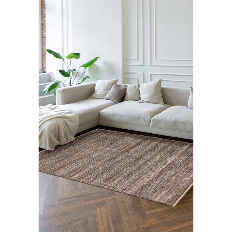 ECARPETGALLERY Hand-knotted Finest Silk Shadow Taupe Viscose, Wool Rug - 5'11 x 8'11