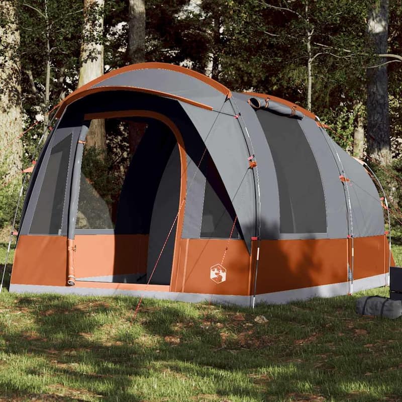 vidaXL Camping Tent Tunnel 3-Person Waterproof - Grey and orange - 157.5 x 102.4 x 80.7