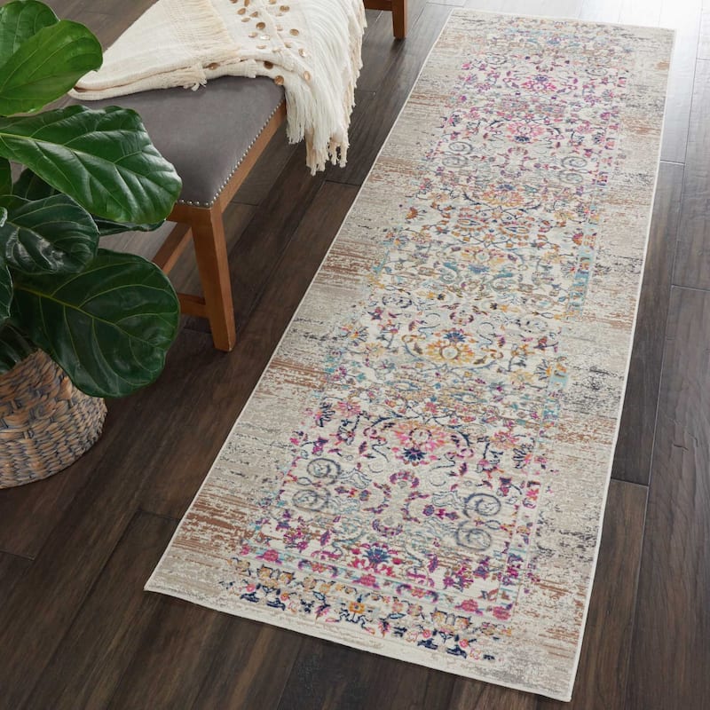 Nourison Vintage Kashan Distressed Medallion Area Rug - 2' x 6' Runner - Ivory/Multi - Runner/Rectangle