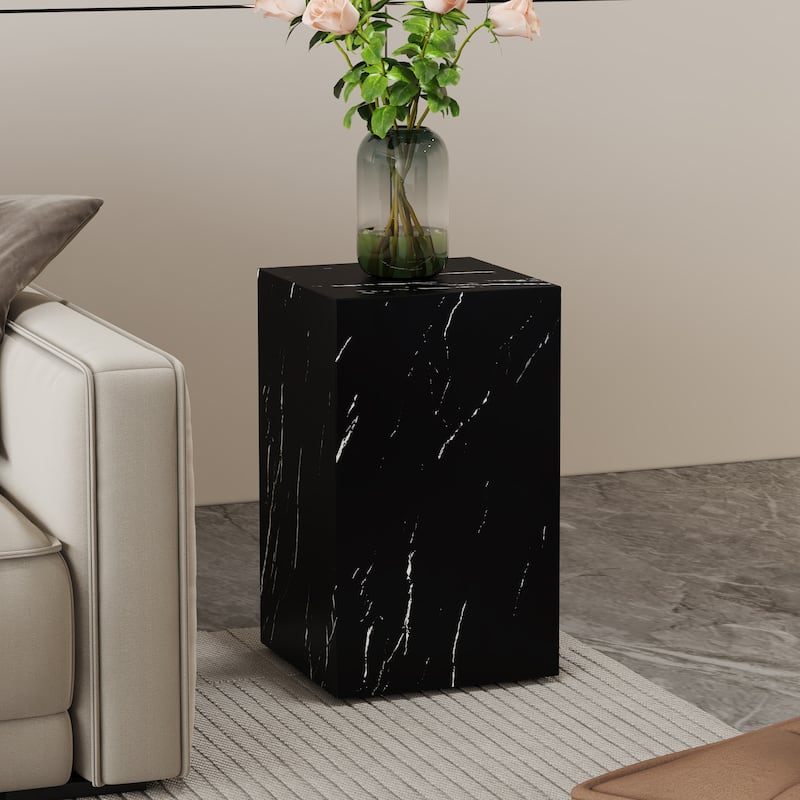 Modern Cube Accent Table Coffee Table with Faux Marble Patterned, End Table Dining Table for Living Room - Black
