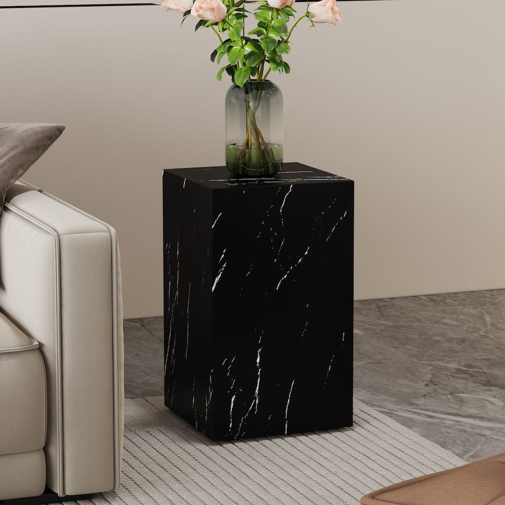 Modern Cube Accent Table Coffee Table with Faux Marble Patterned, End Table Dining Table for Living Room