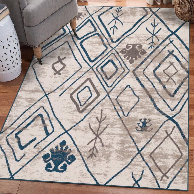 Luxe Weavers Moroccan Tribal Area Rug, Stain-Resistant Carpet - 8' x 10' - Ivory