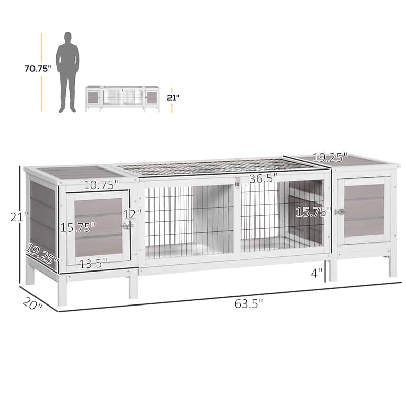 Multifunctional Fir Wood Indoor Small Animal Playpen Cage Hutch with Extractable Divider and Steel Frame