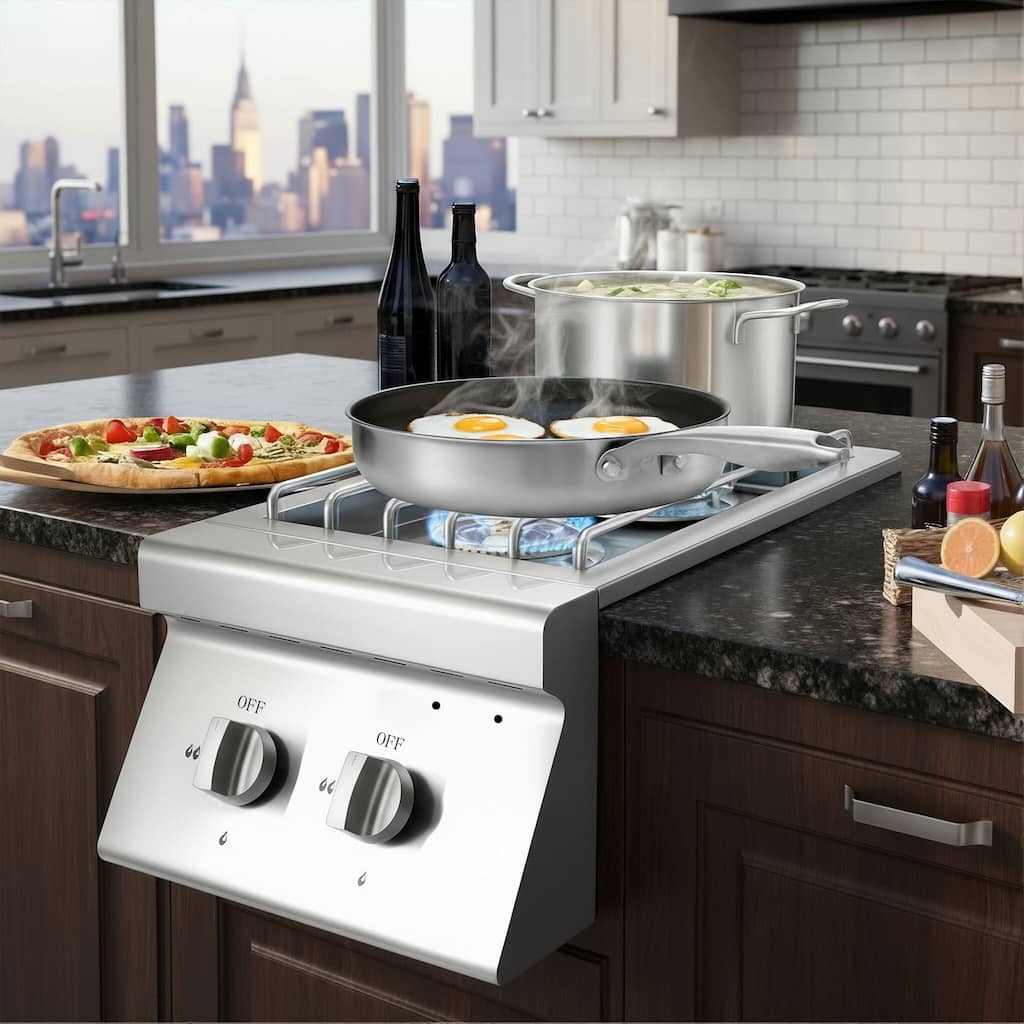 Double Grilling Side Burners,2 x 15,000BTU Liquid Propane SideBurner,Convertible to Natural Gas 304 StainlessSteel Built