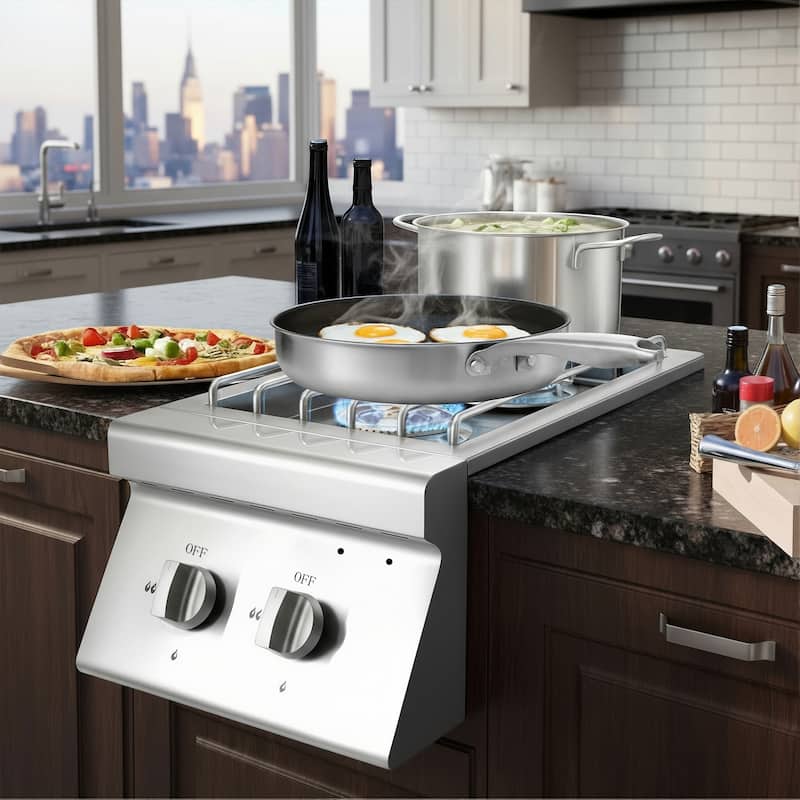 Double Grilling Side Burners,2 x 15,000BTU Liquid Propane SideBurner,Convertible to Natural Gas 304 StainlessSteel Built - Silver