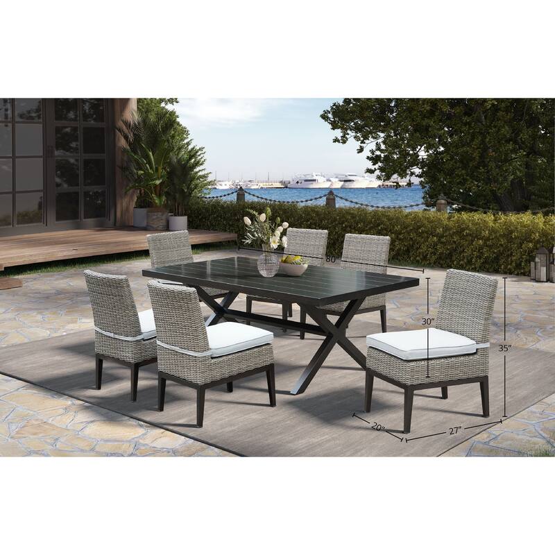 Mersin 7-Piece Outdoor Dining Set with Armless Chairs, Light Gray