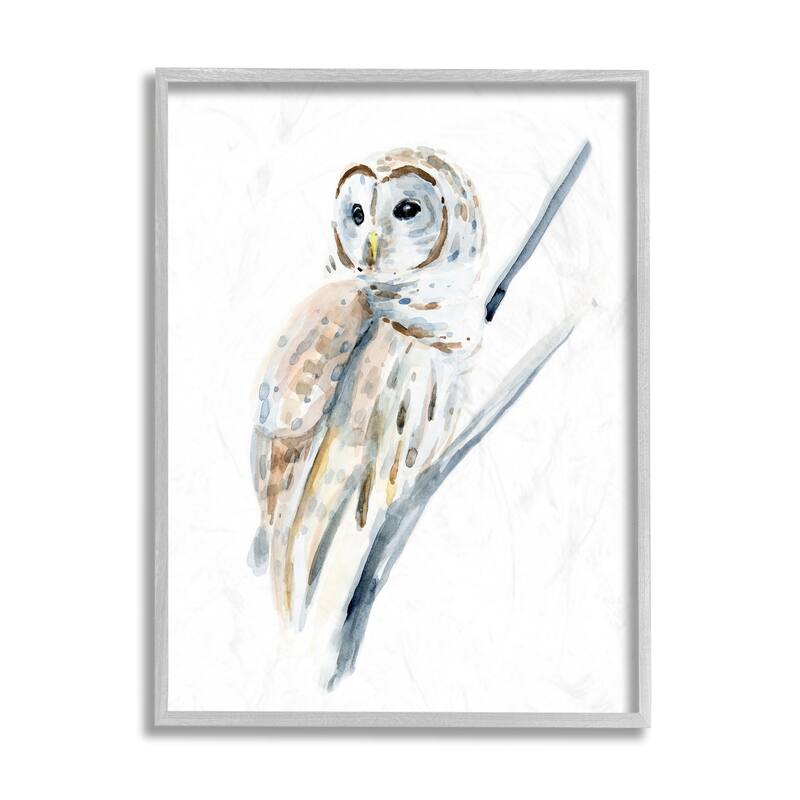 Stupell Soft Arctic Owl Perched on Minimal Branch Framed Wall Art - 11 x 14 - Grey