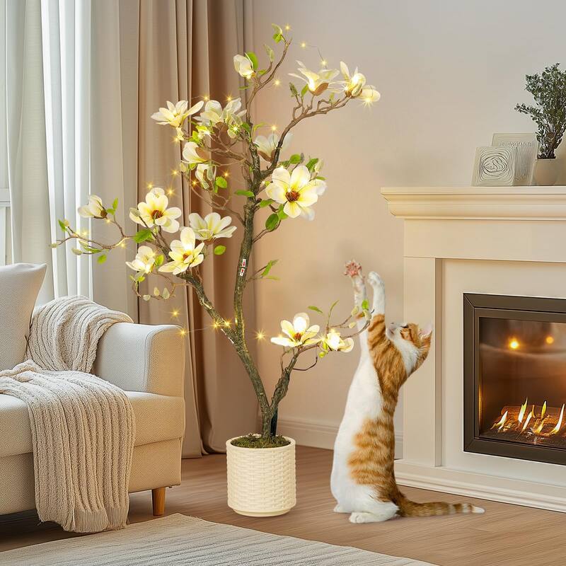 Artificial Magnolia Tree with Realistic White Flowers & Lush Green Leaves - 4FT with Light
