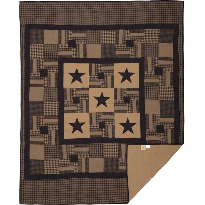 Americana Black Checkered Star Stitched Cotton Quilt