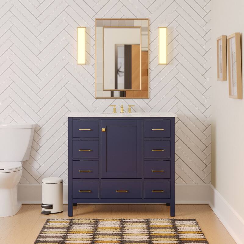 KitchenBathCollection Horizon 42" Bathroom Vanity with Engineered Carrara Top - Royal Blue