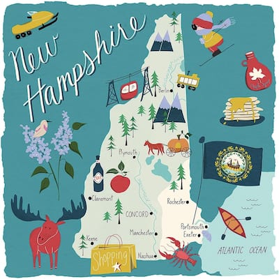 New Hampshire Home 4-Pack Absorbent Stone Coasters with Protective Cork Backing 4" Square Made in The USA Easily Wipes Clean
