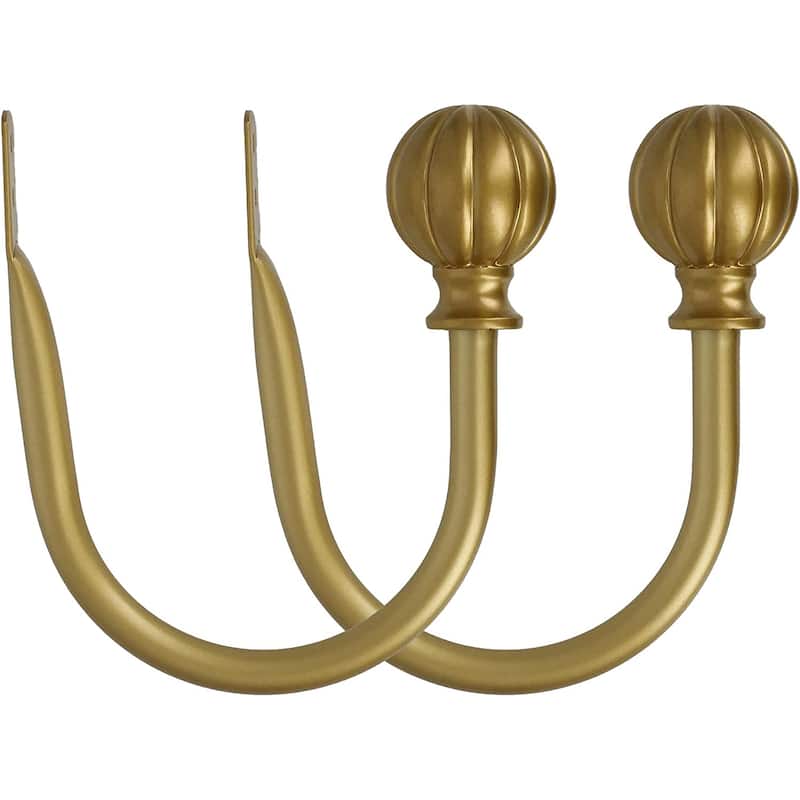 MERIVILLE Set of 2 Decorative Fluted Ball End Window Curtain Holdbacks for Draperies - Royal Gold - Set of 2