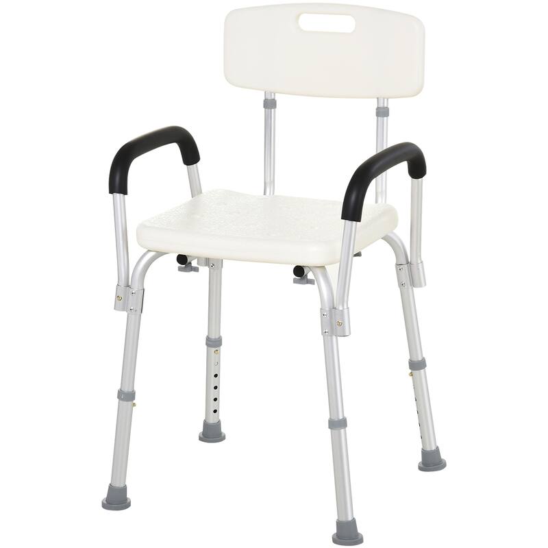 HomCom Adjustable Medical Shower Chair w/ Arms and Backrest - 21" L x 16 - 17.5" W x 28.5" - 33" H