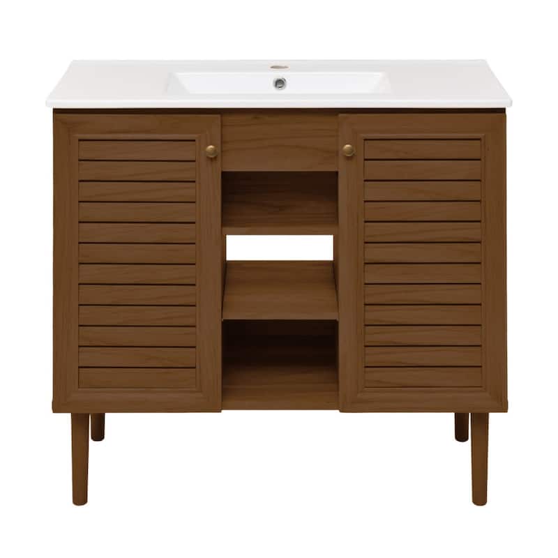 Swiss Madison SM-BV6202 Bron 37" Free Standing Single Basin Vanity Set - Brown Oak - Oak Finish