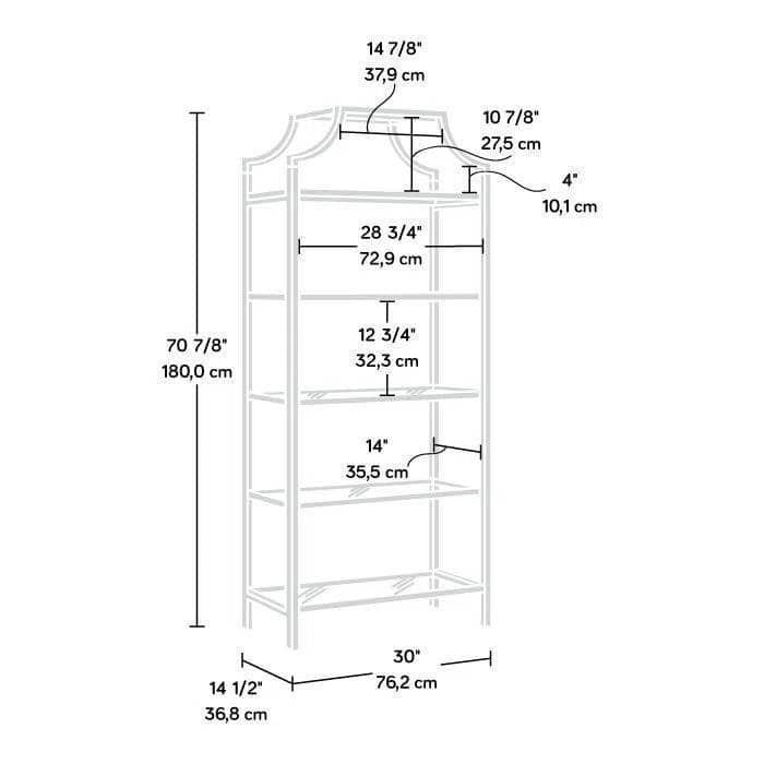 Metal Etagere Bookcase with 5 Safety Tempered Glass Shelves Freestanding Display Rack for Living Room Bedroom Office