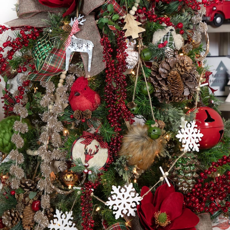 6.5" Red Burlap Cardinal with Pine Needles Berries Christmas Ornament