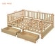 preview thumbnail 63 of 118, Wood Cribs Convertible Toddler Bed with Fence Guardrails and 2 Drawers Split into Independent Floor Bed and Daybed Slat Support