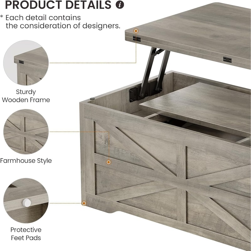 Lift Top Coffee Table Storage Cabinet 2 Fabric Drawers Living Room