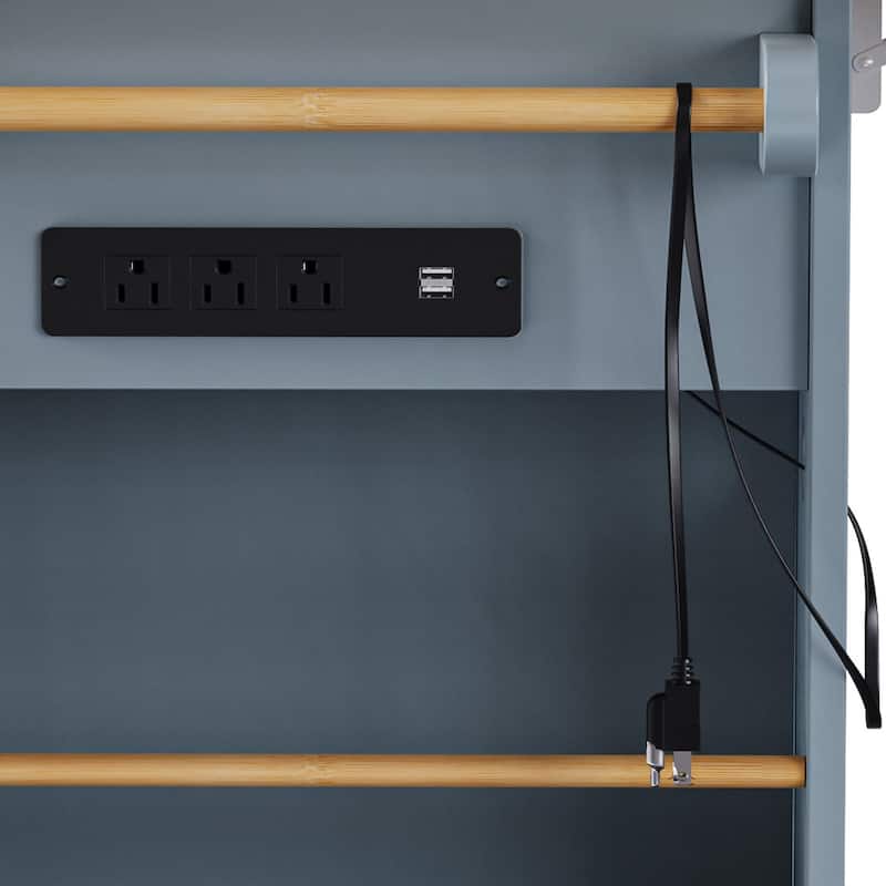 Roomfitters Kitchen Island Cart with 2 Bar Stools and Power Outlet
