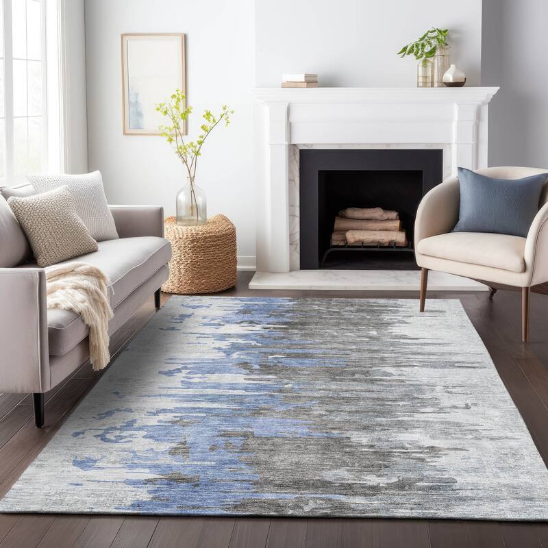 Premium Washable Super Soft Abstract Prints Mayfield Rug - Blue - 8' x 10'