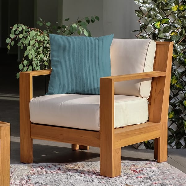 slide 2 of 21, Cambridge Casual Logan Modern Teak Outdoor Club Chair with Sunbrella Cushion Sunbrella Vellum