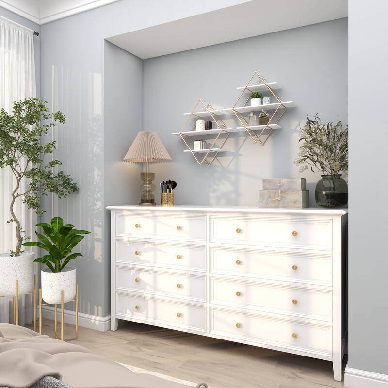 Wooden 3 Shelves Wall Shelf with Diamond Shape - Gold - Roche River Decor