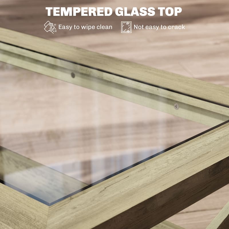 Coffee Table with Tempered Glass Top and Storage Shelf Modern Living Room Furniture - 39.25'' L x 21.75'' W x 17.75'' H