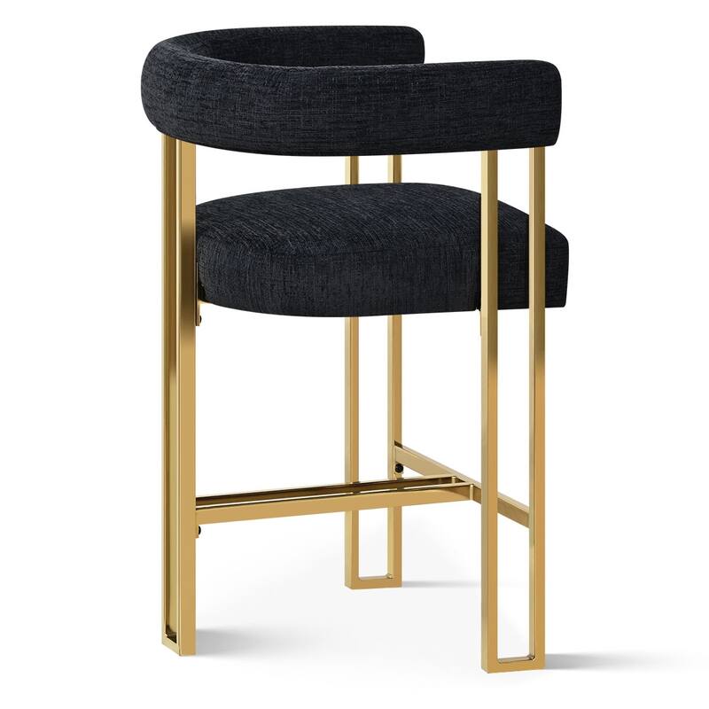 25" Seat Height Upholstered Chenille Gold Matel Counter Stool