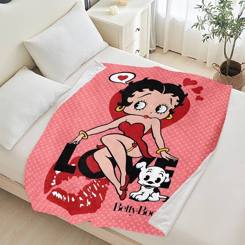 Betty Boop Super Soft Fleece Plush Throw Blanket for Couch Bed Sofa - 60"x80" - Pink Polka Dots