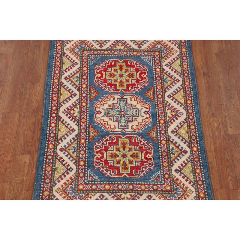 Blue Kazak Accent Rug Handmade Wool Carpet - 2'9" x 4'1"