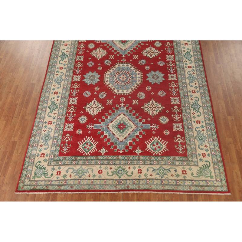 Red Geometric Kazak Oriental Area Rug Handmade Traditional Wool Carpet - 8'4"x 11'7"
