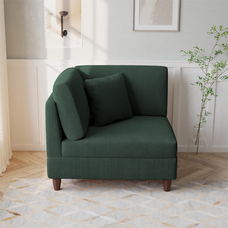 Corduroy Accent Chair with Ottoman Modular Couch Sectional Sofa - Armchair - Hunter Green/Left Facing