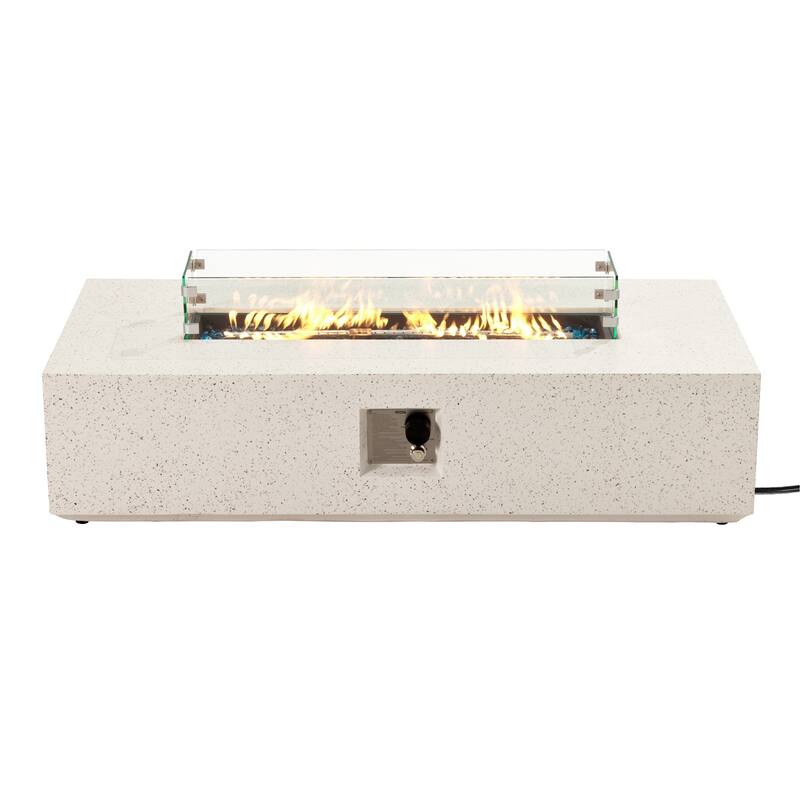 COSIEST Outdoor Rectangle Fire Pit Table w Fire Glass, Wind Guard