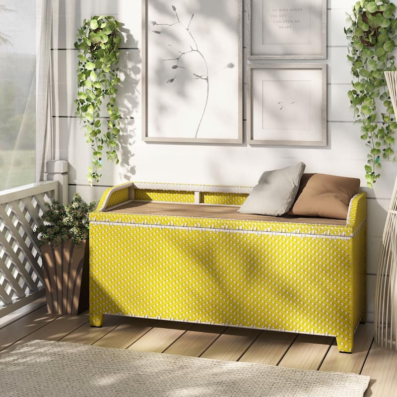 Courtnie Beach Aluminum Outdoor Poolside Storage Bench by Furniture of America - Yellow