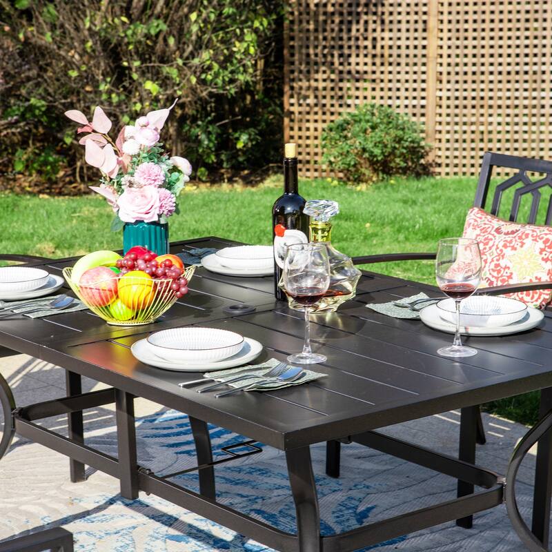 MAISON ARTS Patio Dining Set 7 Piece Metal Rectangle Table and 6 Metal Chairs