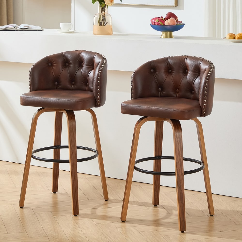 Faux Leather Upholstered Wood Frame Swivel Counter Stools / Bar Stools, Set of 2