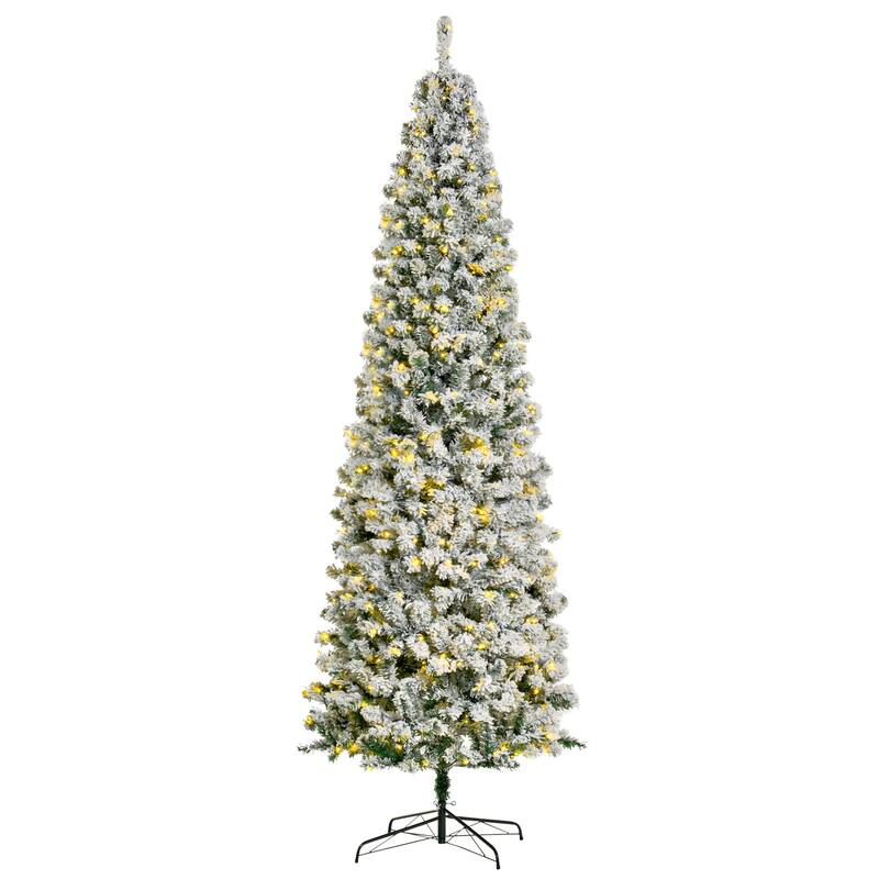 Snow-Flocked 9FT Artificial Christmas Tree with 550 LED Lights, Realistic Branches, Easy Assembly, for Home Holiday Decor