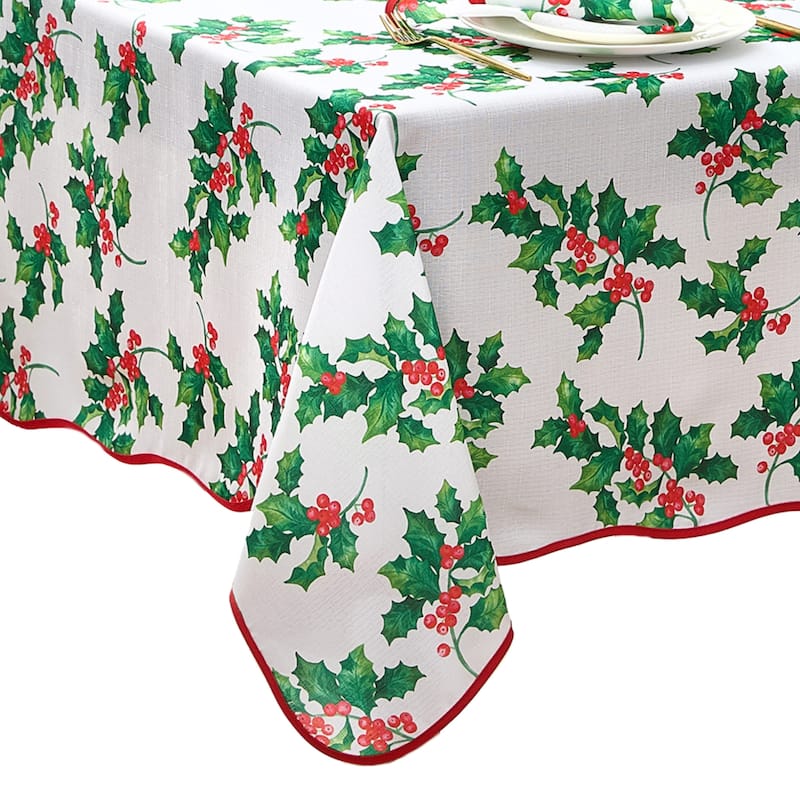 Vintage Holly Scallop Border Tablecloth - 60x144