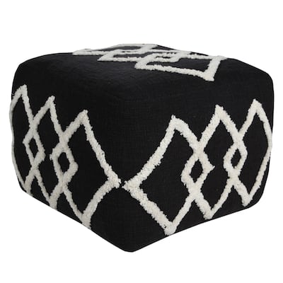 18" Black and White Overlapping Diamonds Square Pouf Ottoman