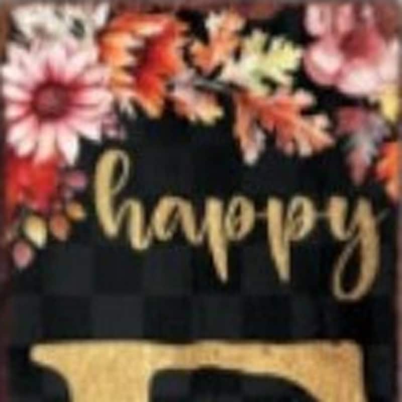 HomeRoots 72" Black Gold And Orange Solid Wood Floral Bouquet Happy Fall Porch Sign