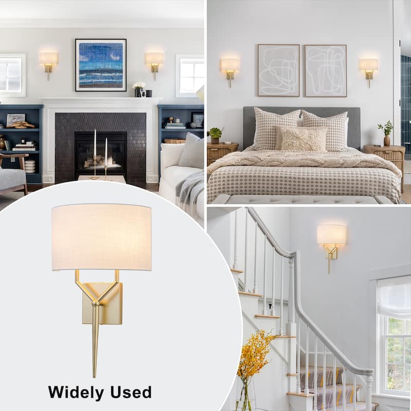 2-Light Y-Shaped Metal Frame Wall Sconce Half-Round Open Fabric Shade