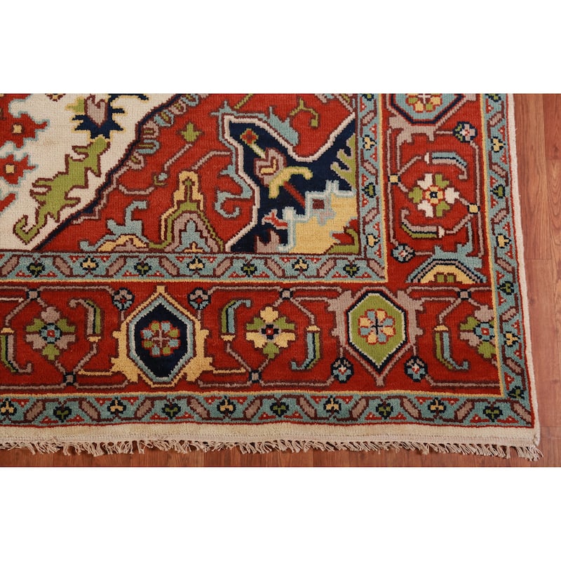 Medallion Ivory Oushak Oriental Area Rug Handmade Wool Carpet - 8'10" x 11'10"