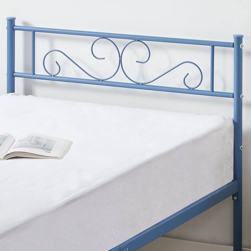 Modern Platform Bed Frame with Premium Graceful Scroll Headboard Twin/Full/Queen