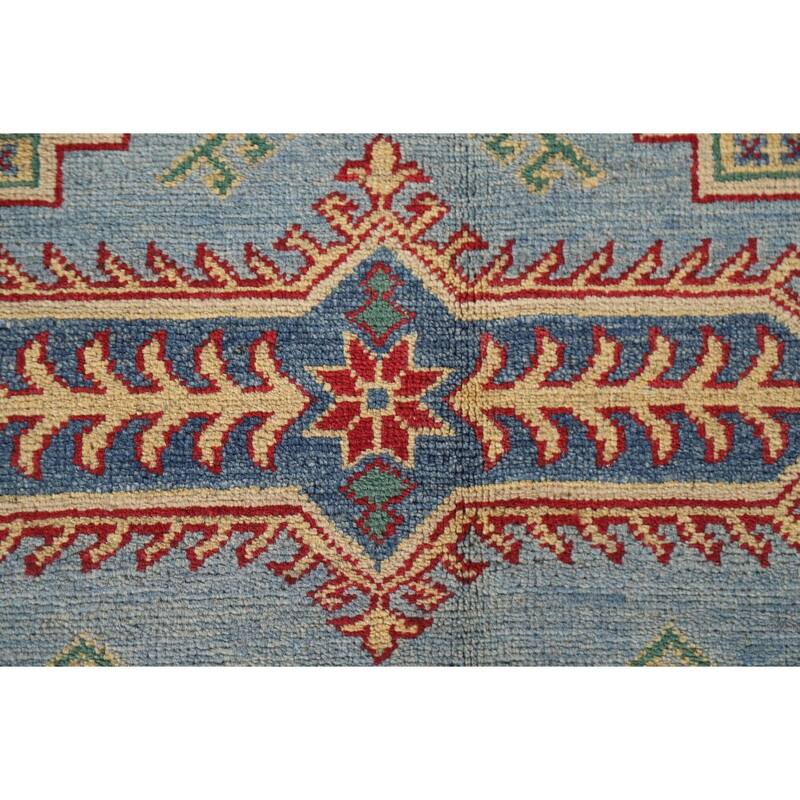 Hand Knotted Oriental 100% Wool Carpet Traditional Geometric Navy Blue & Blues Kazak Area Rug - 9' 9'' X 6' 6''