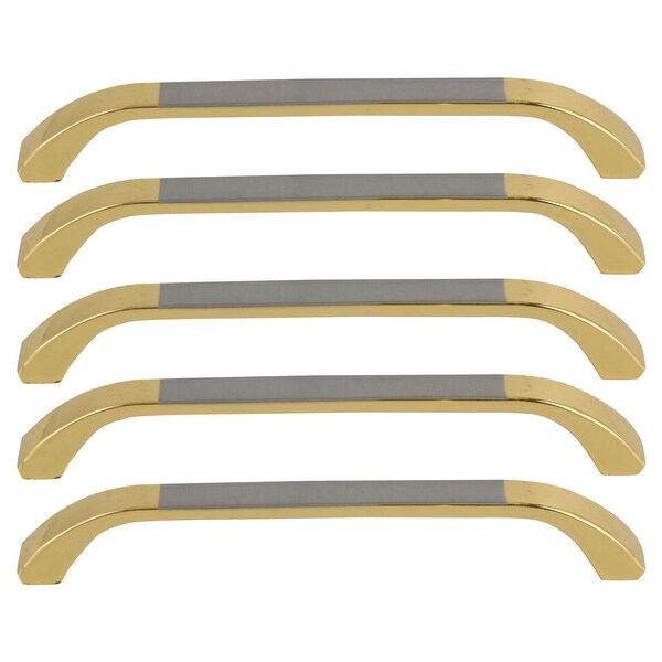 5pcs Cabinet Handles Drawer Pulls 5" Hole Center Zinc Alloy Plating for Cupboard Wardrobe Dresser Door Replacement, Gold Tone