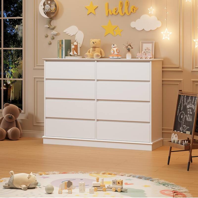 8 Drawer Dresser for Bedroom, Wide Black Chest with Spacious Top, Modern Wooden Organizer for Closet, Living Room
