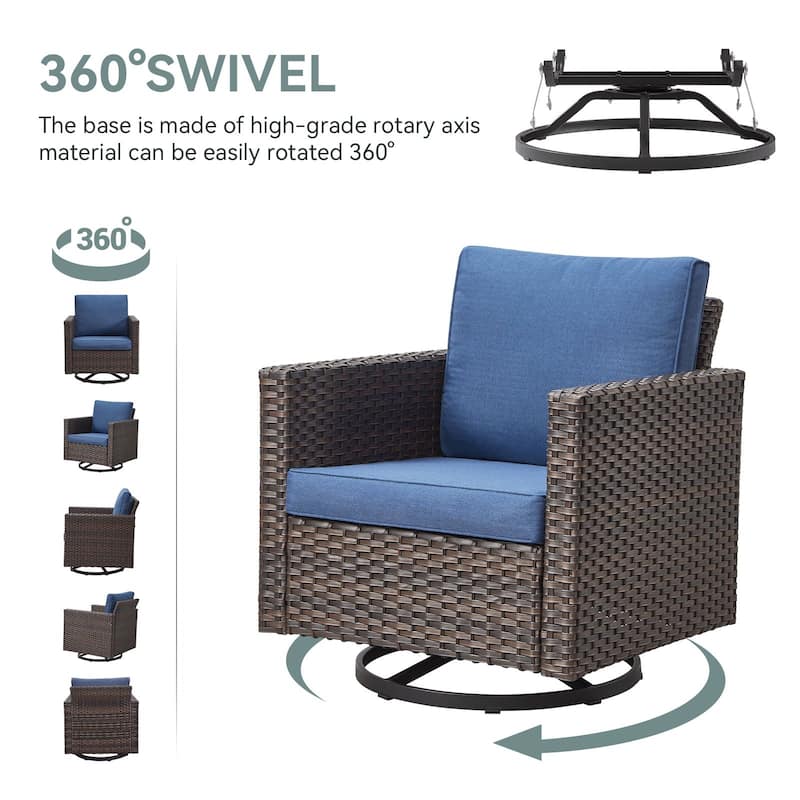 Gymojoy 9-11 Person Outdoor Courtyard Wicker Family Party Conversation Set Group With Swivel Chairs And 52" Table