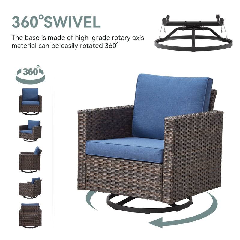 Gymojoy 9 Person Outdoor Courtyard Wicker Family Conversation Set Group With Swivel Chairs And Storage