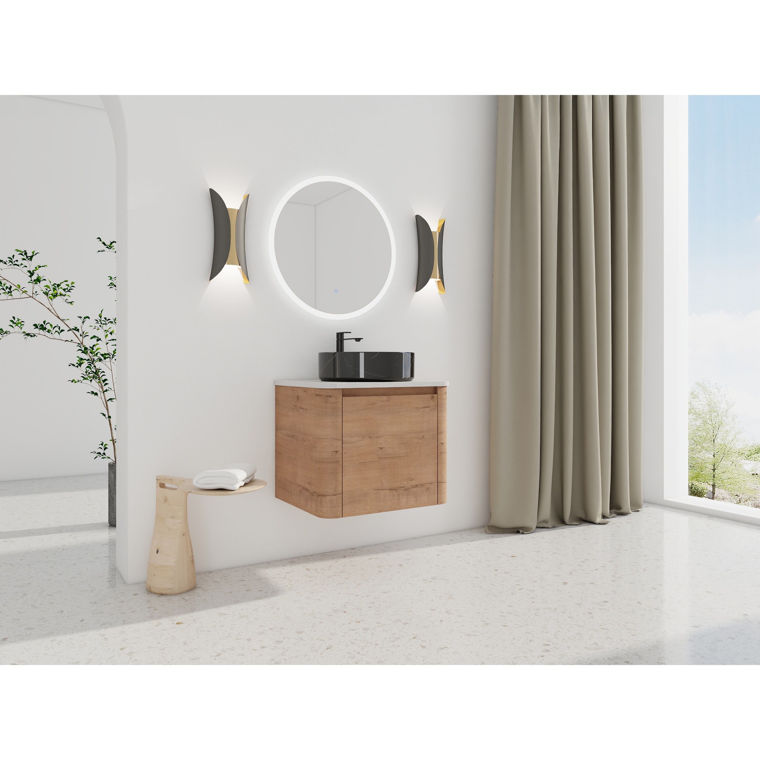 24" Wall-Mounted Bathroom Vanity With Ceramic Art Sink and 1-Soft-Close Door,Plywood